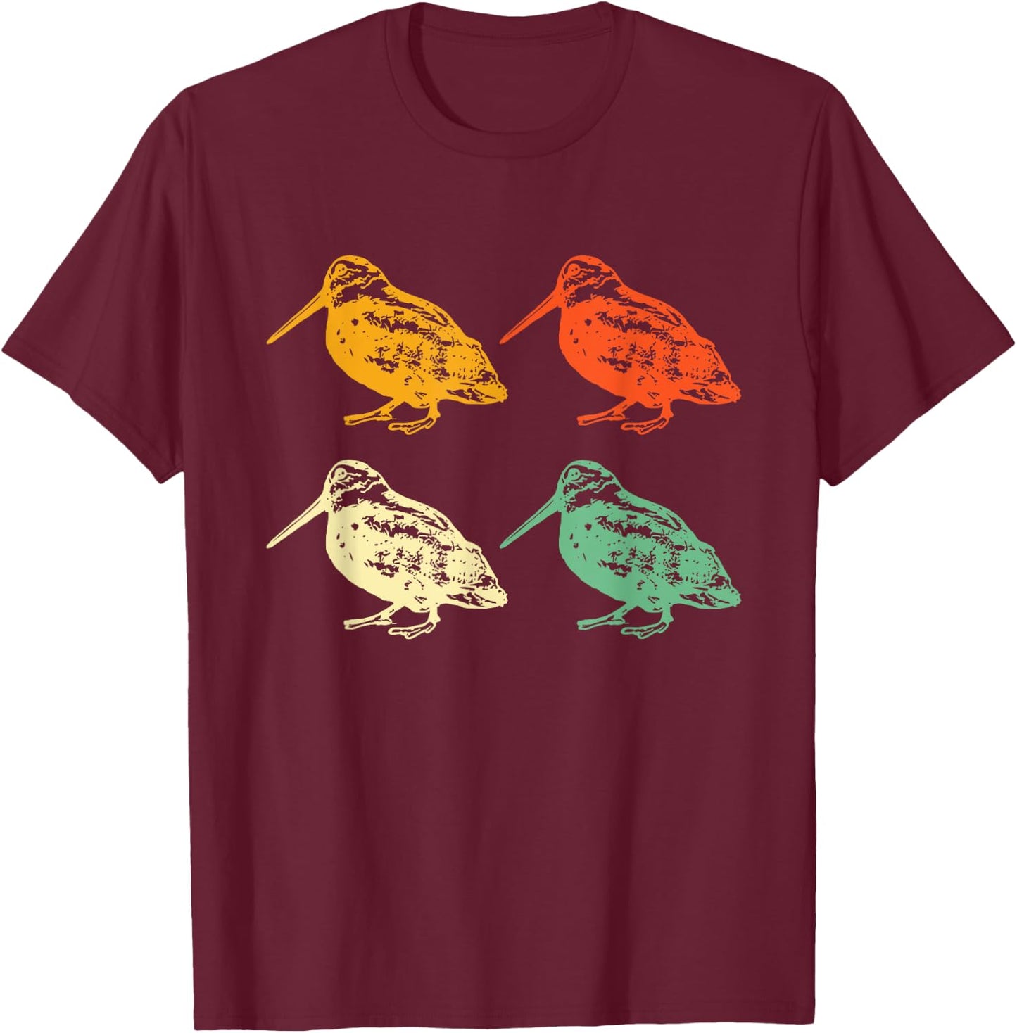 American Woodcock Bird Hunting Hunt Season Gift Retro-Modern -Adults, Kids Classic Fit Collarless Short Sleeve Black T-Shirt - T-Shirt | Maroon