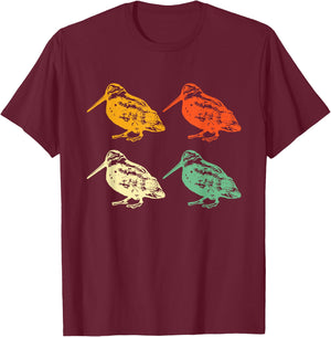 American Woodcock Bird Hunting Hunt Season Gift Retro-Modern -Adults, Kids Classic Fit Collarless Short Sleeve Black T-Shirt - T-Shirt | Maroon