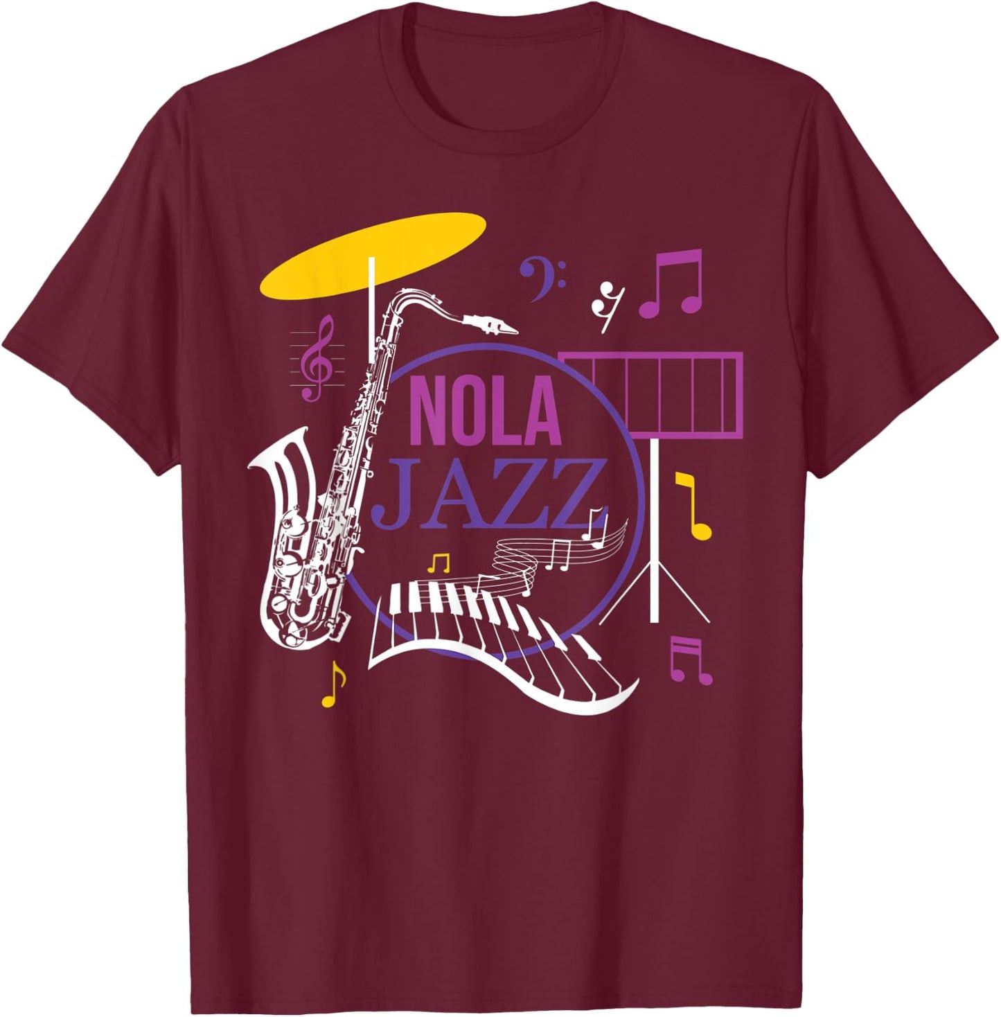 Vintage Jazz Music NOLA Jazz Festival Novelty Souvenir T-Shirt - T-Shirt | Maroon