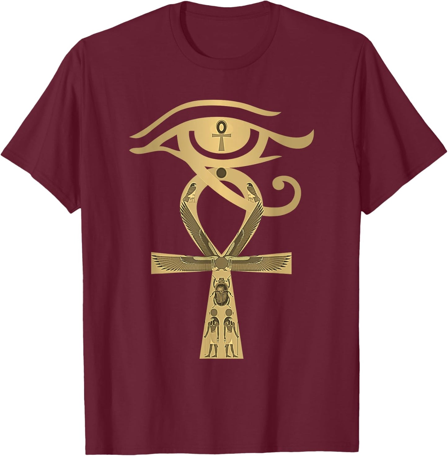 Ancient Egypt Egyptian God Horus Kemetic Heru ANKH T-Shirt - T-Shirt | Maroon