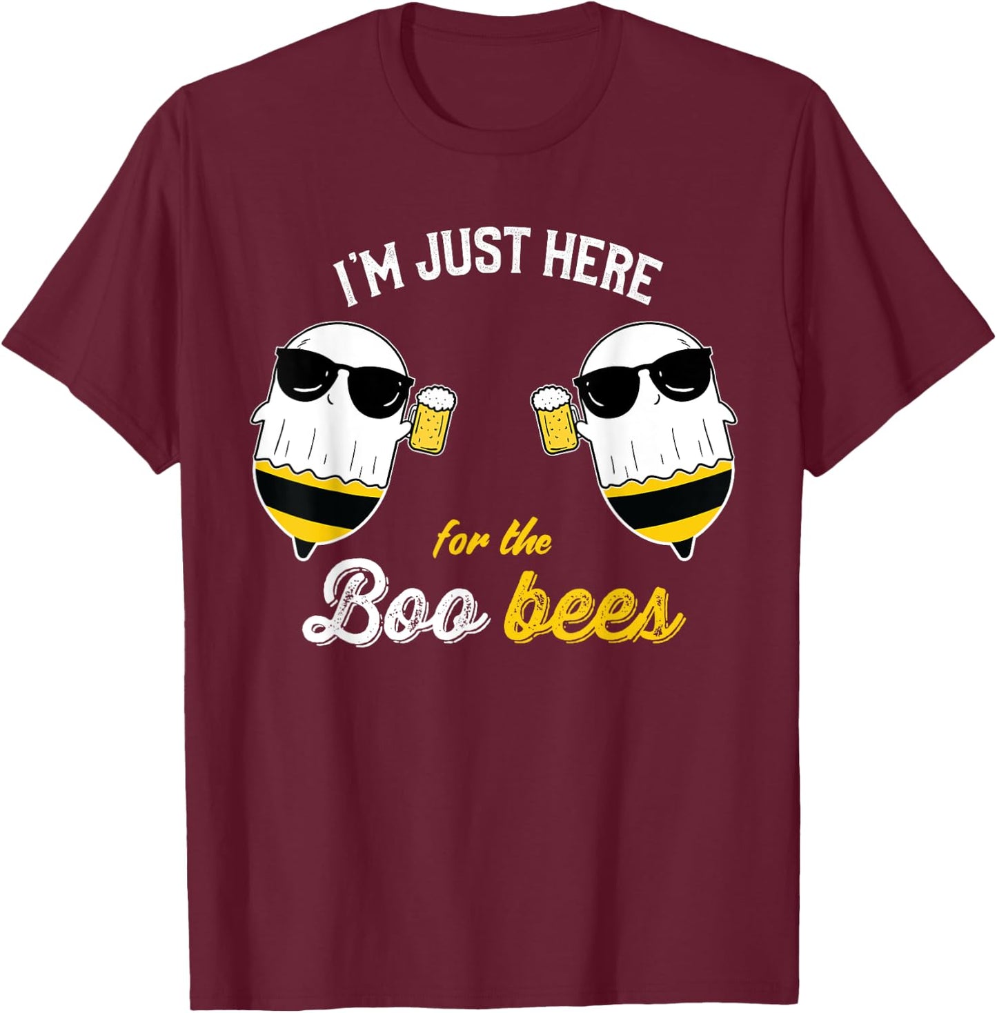 I'm just Here for the Boo Bees Halloween Funny T-Shirt - T-Shirt | Maroon