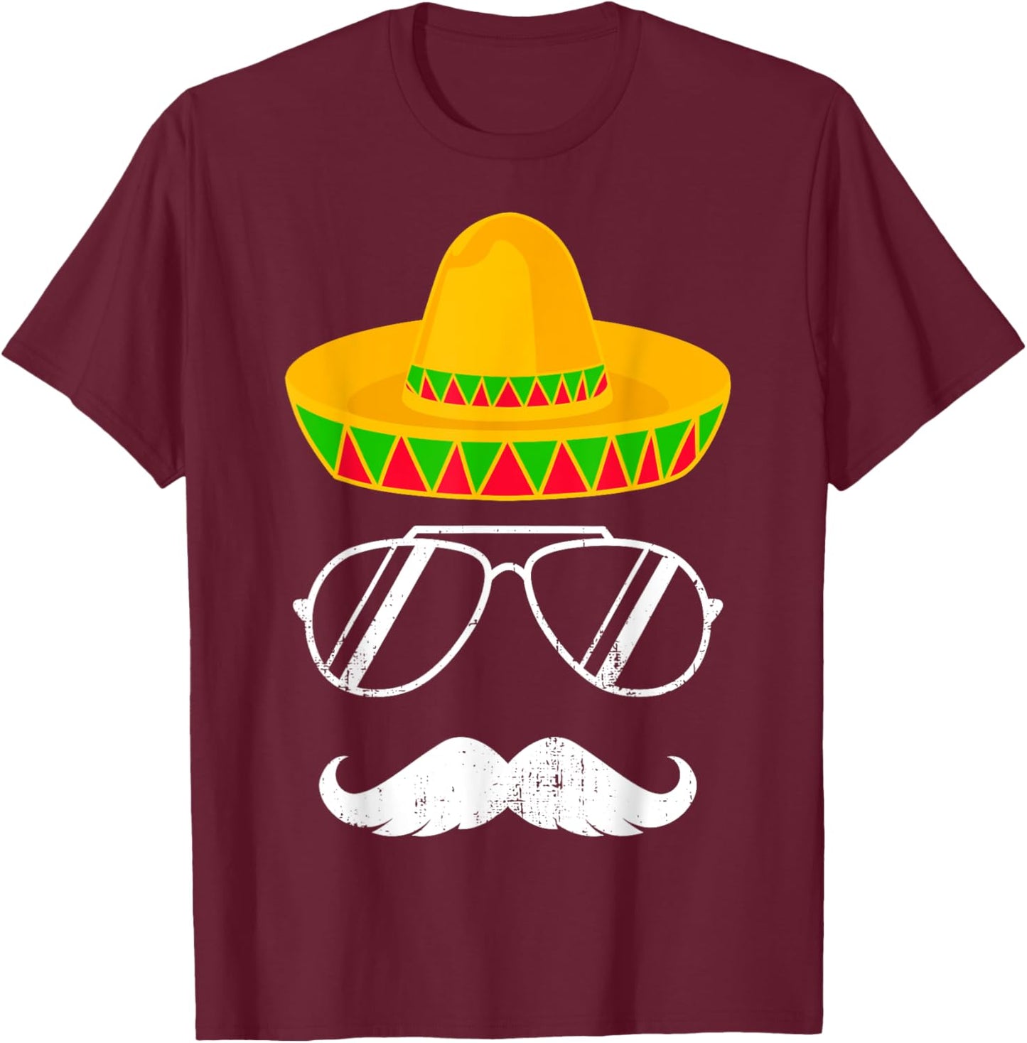 Funny mexican sombrero mustache face for Cinco de Mayo T-Shirt - T-Shirt | Maroon