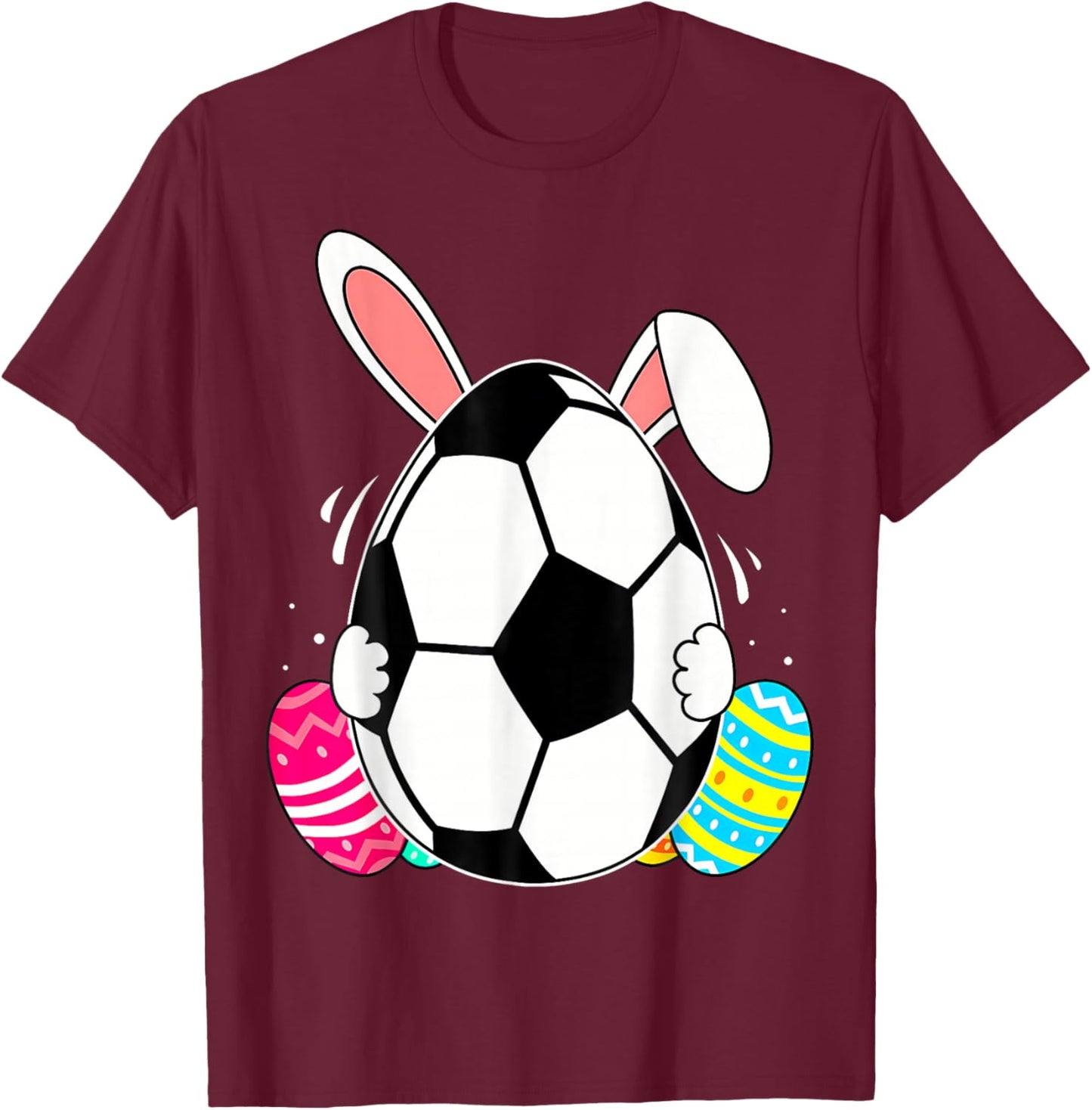 Funny Soccer Ball With Bunny Ears Easter Day Men Boys Kids T-Shirt - T-Shirt | Maroon