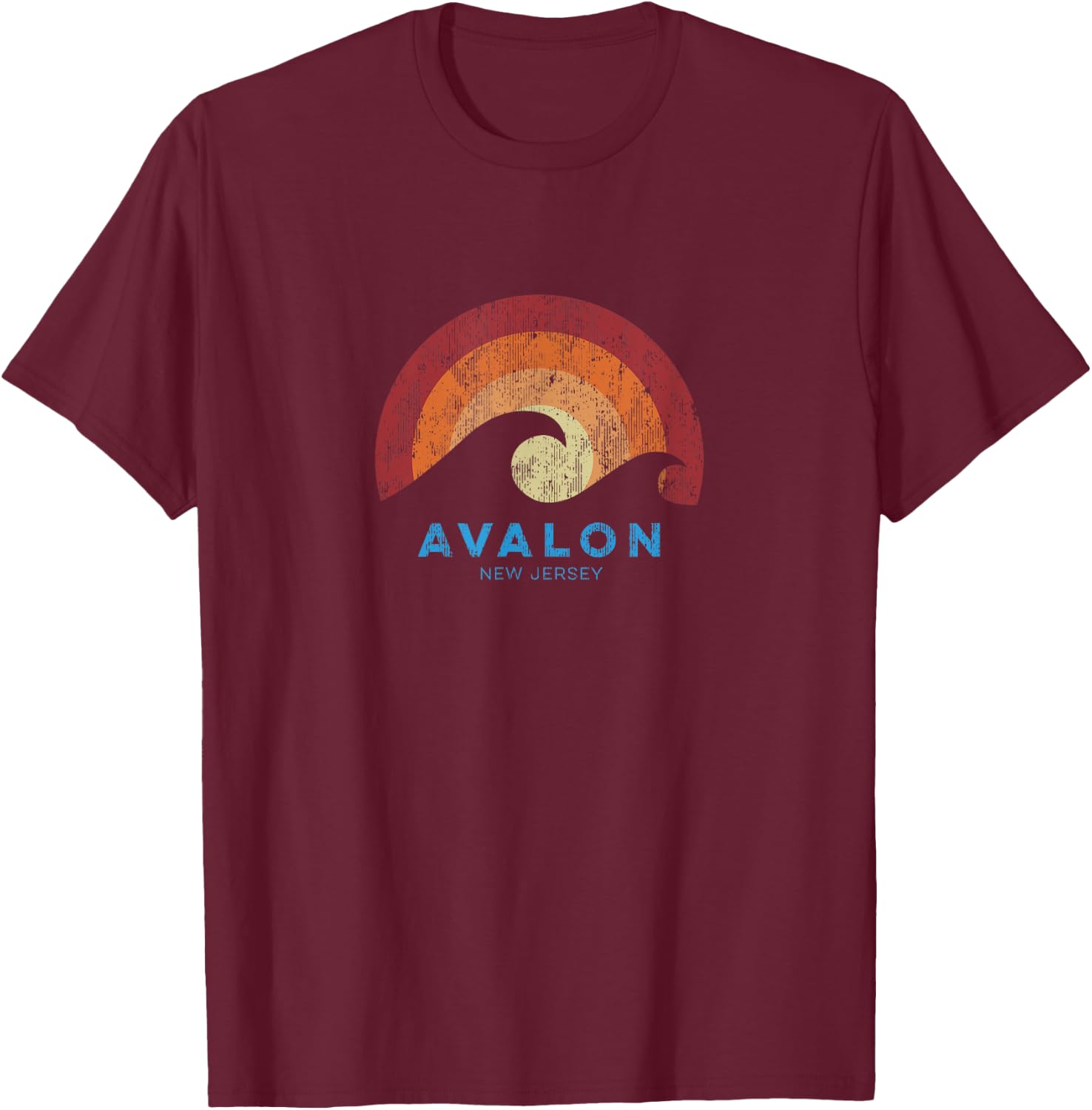 Avalon New Jersey NJ Retro Surf Beach Vibe T-Shirt - T-Shirt | Maroon