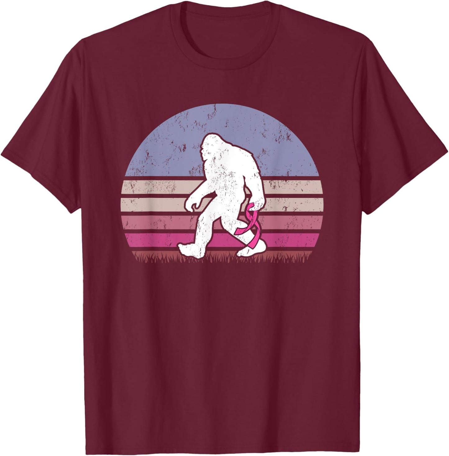Vintage Bigfoot Breast Cancer Awareness T-Shirt - T-Shirt | Maroon