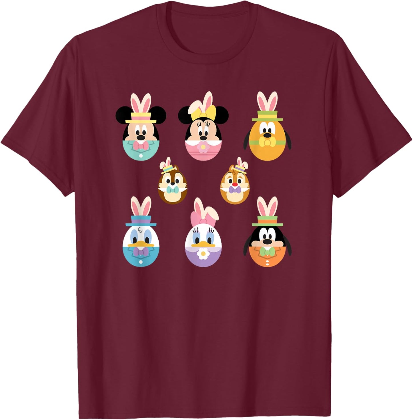 Disney Mickey Mouse & Friends Cute Easter Bunny Easter Eggs T-Shirt - T-Shirt | Maroon