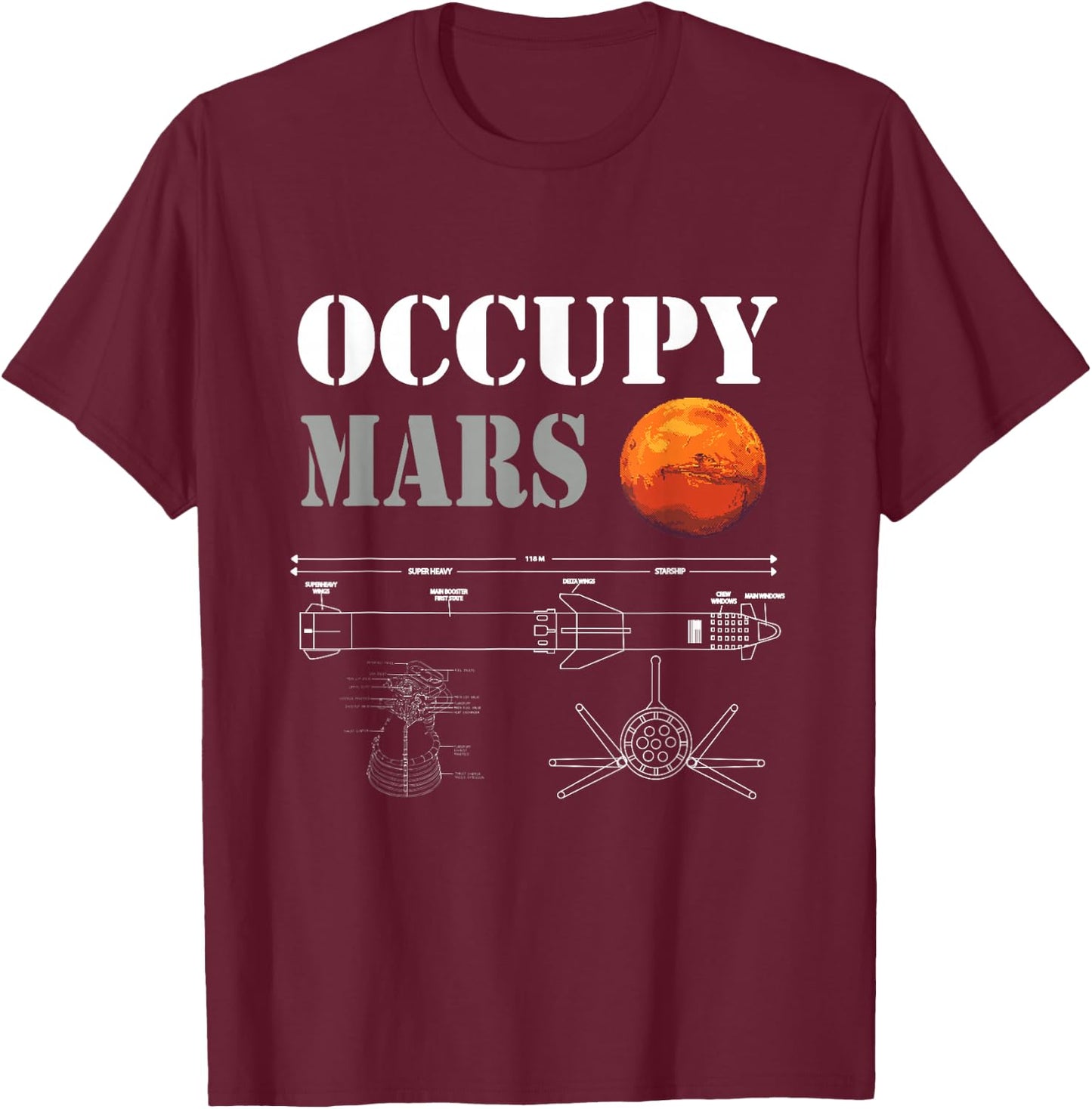 Occupy Mars Starship Rocket T-Shirt - T-Shirt | Maroon
