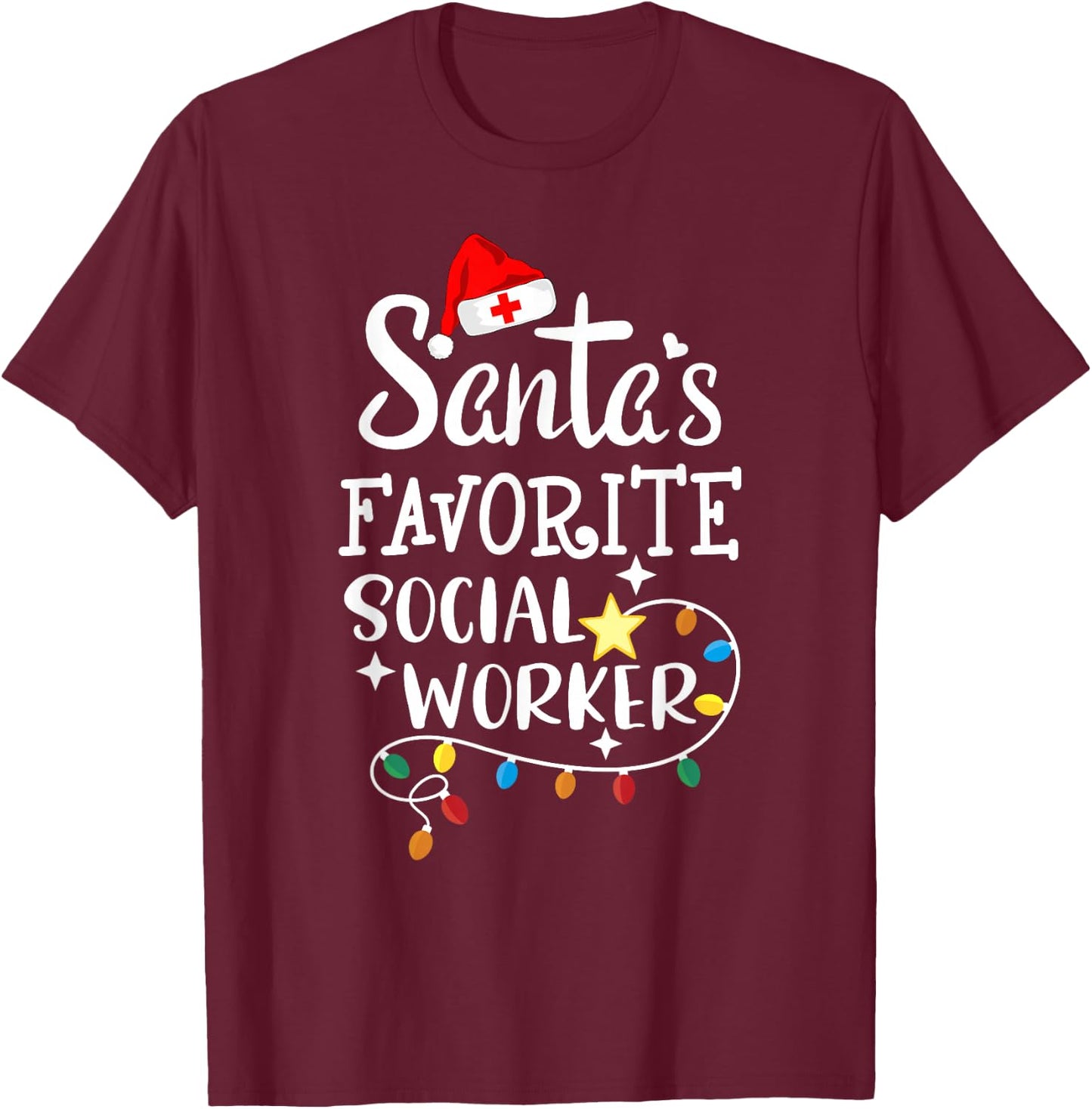 Santa's Favorite social worker Christmas Medical social work T-Shirt - T-Shirt | Maroon