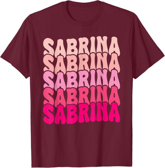 Personalized Name Sabrina I Love Sabrina Groovy 80's T-Shirt - T-Shirt | Maroon