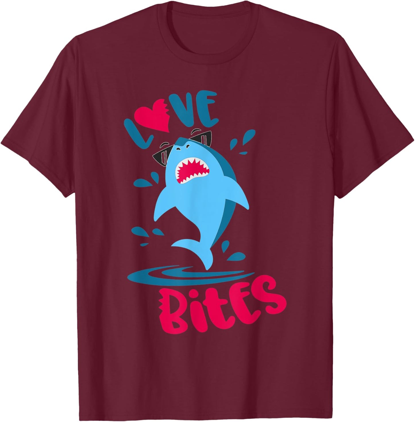 Kids Funny Shark Love Bites Valentines Day Family Matching T-Shirt - T-Shirt | Maroon