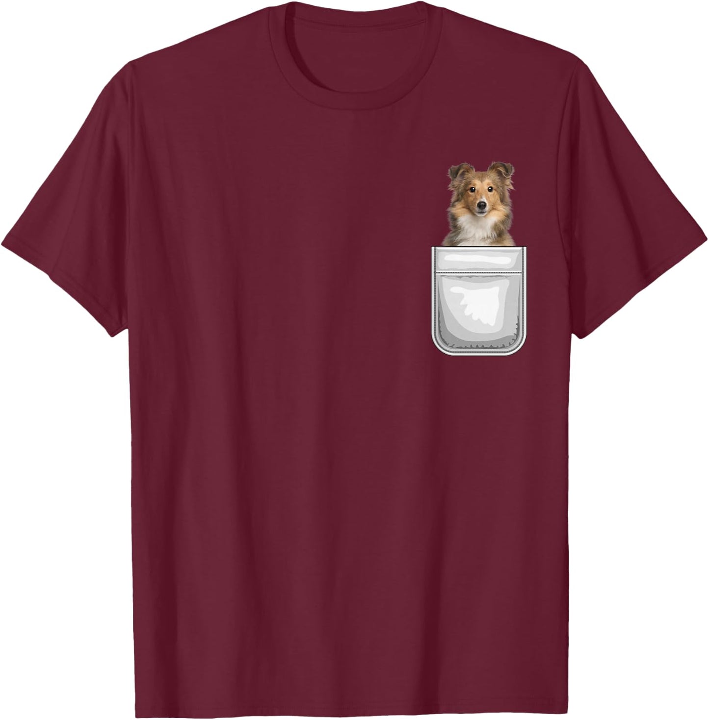 Sheltie Shetland Sheepdog Puppy Dog in Your Pocket T-Shirt - T-Shirt | Maroon