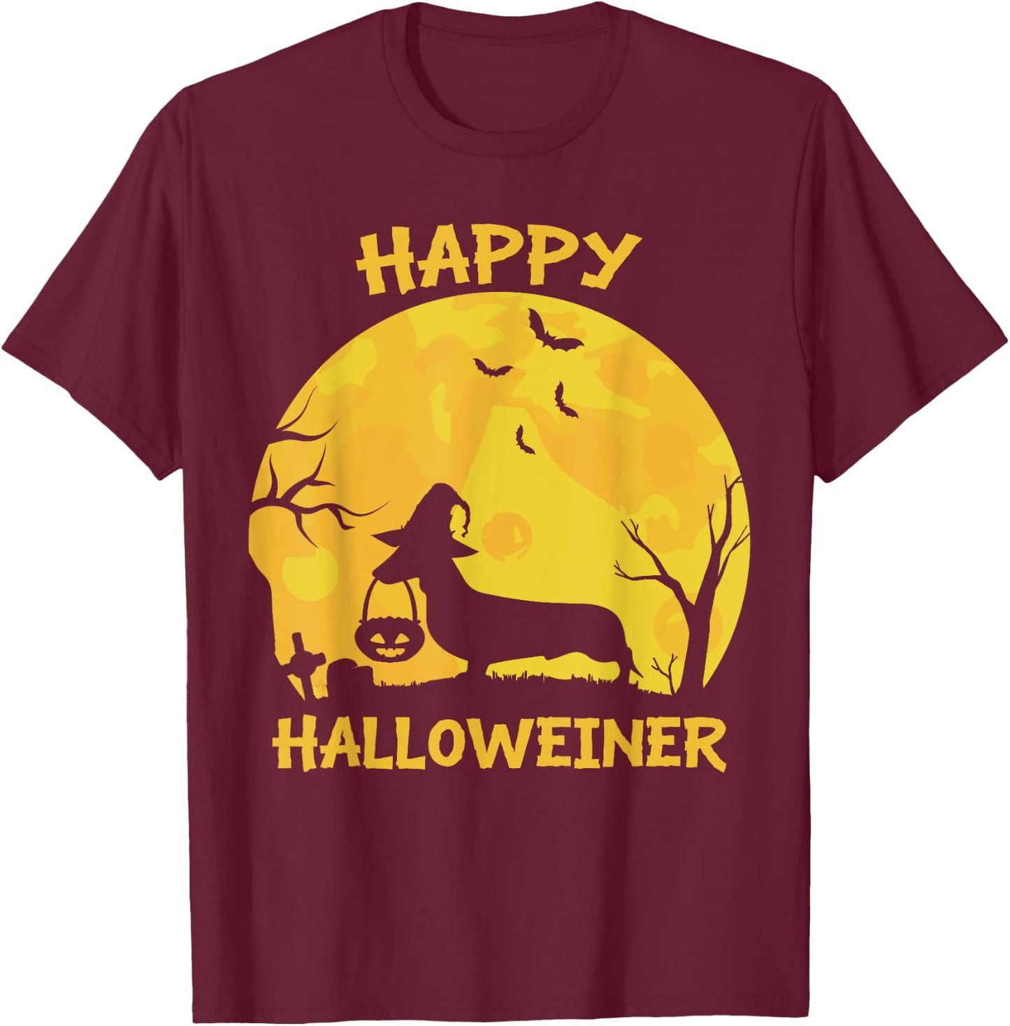 Happy Halloweiner Dachshund Wiener Funny Dog Lover Halloween Women Girls Kids T-Shirt - T-Shirt | Maroon