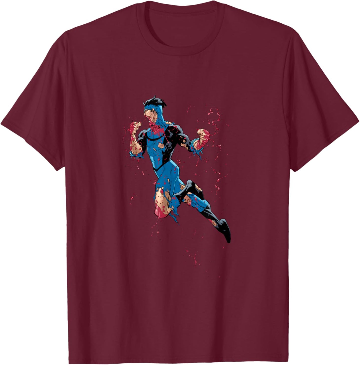 Invincible Blue Suit Battle Damage T-Shirt - T-Shirt | Maroon