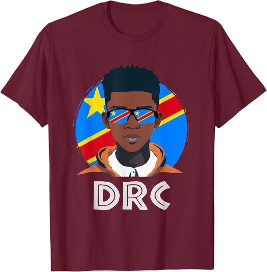 DRC, Congolese Flag, DR Congo Boy, African Boy, Congolese T-Shirt - T-Shirt | Maroon