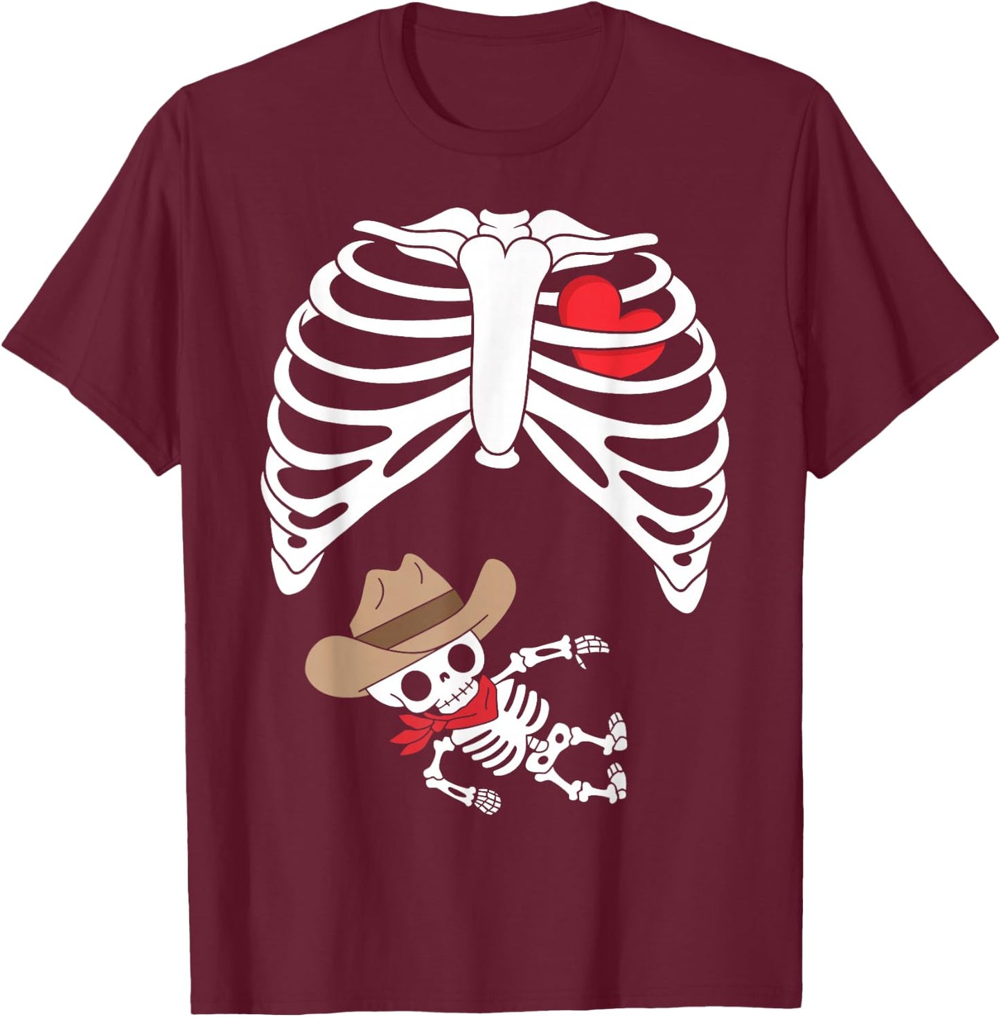 Baby Pregnancy Halloween Skeleton Xray Cowboy Boy Pregnant T-Shirt - T-Shirt | Maroon