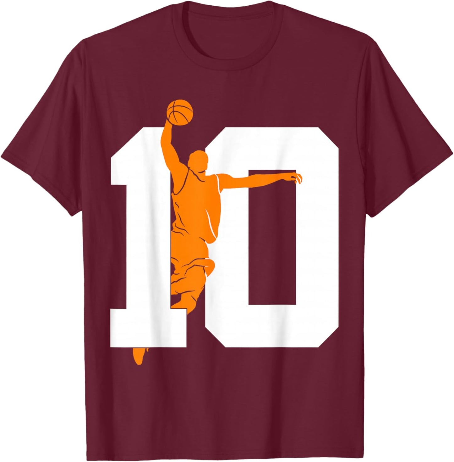 Number 10 Years Basketball 10th Birthday T-Shirt - T-Shirt | Maroon