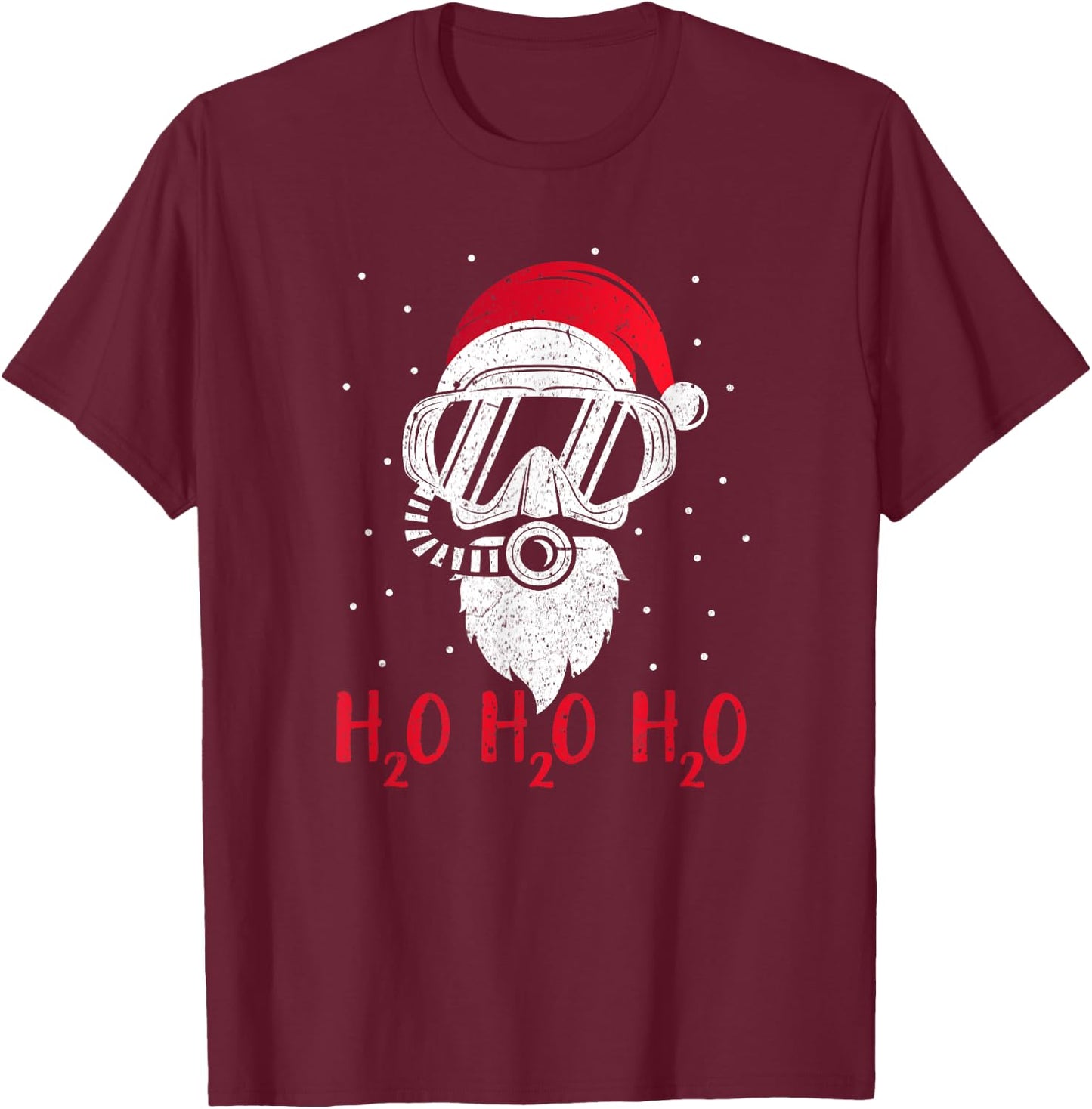 Diving Santa H2O H2O H2O funny Christmas Dive XMAS T-Shirt - T-Shirt | Maroon