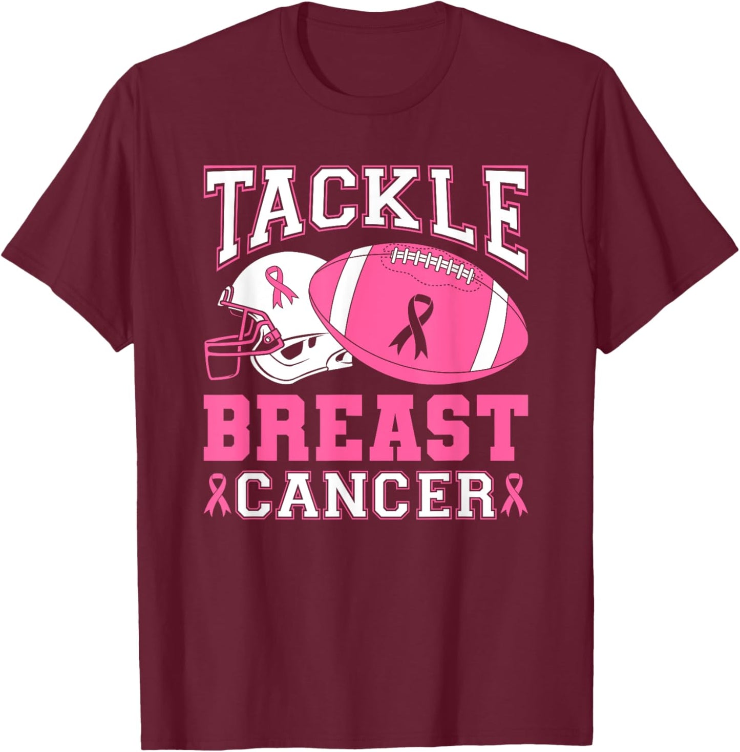 Tackle Breast Cancer Pink Ribbon Football T-Shirt - T-Shirt | Maroon