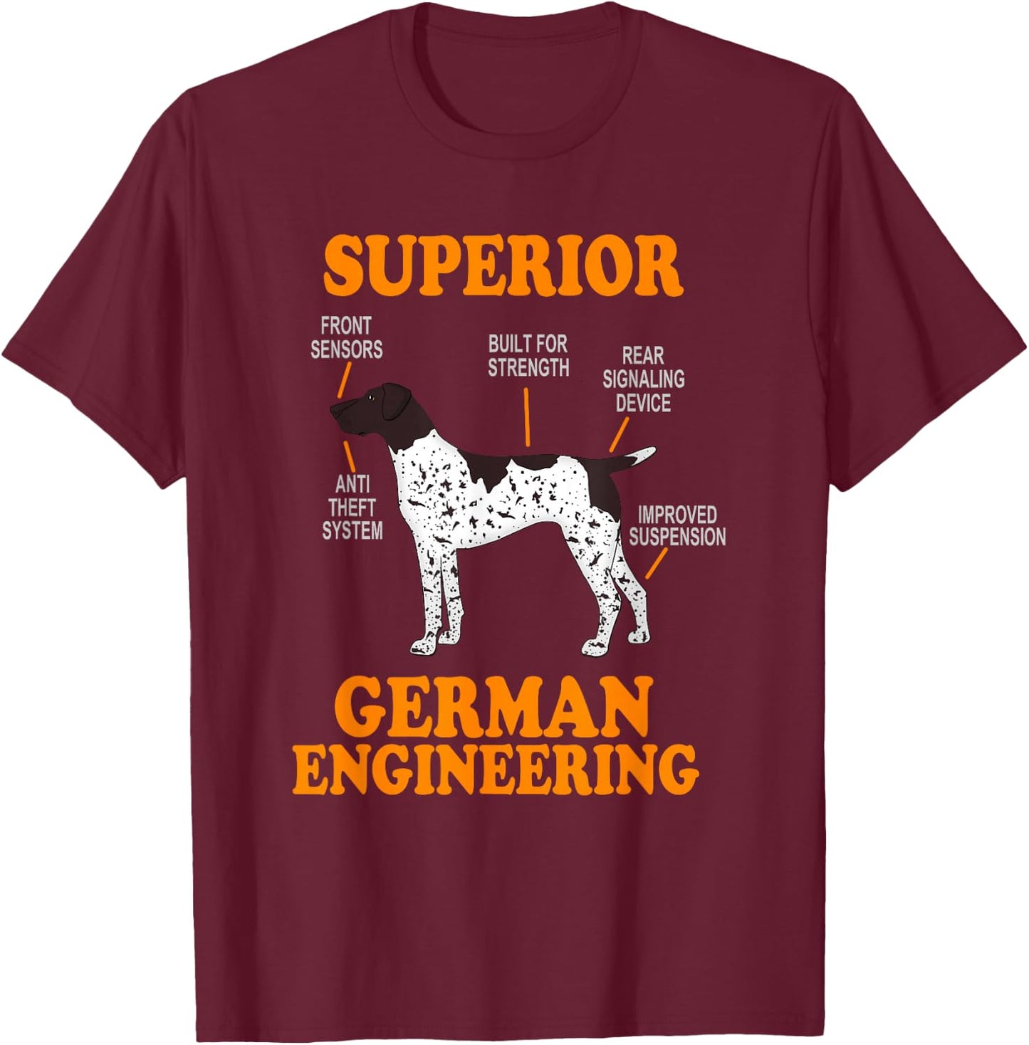 German Shorthair Pointer Funny | Dog Silhouette T-Shirt - T-Shirt | Maroon