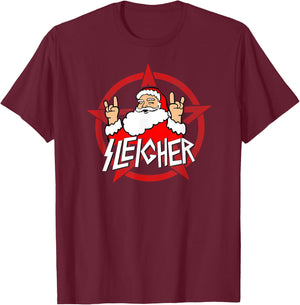 Santa Sleigher Funny Christmas Design for Metalheads T-Shirt - T-Shirt | Maroon