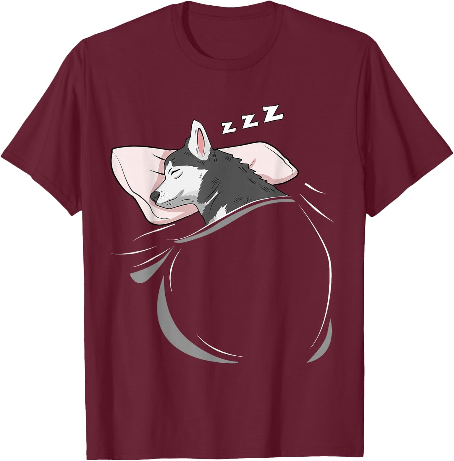 Husky Sleeping Animal Pajamas Nap PJs Outfit Gift Husky T-Shirt - T-Shirt | Maroon