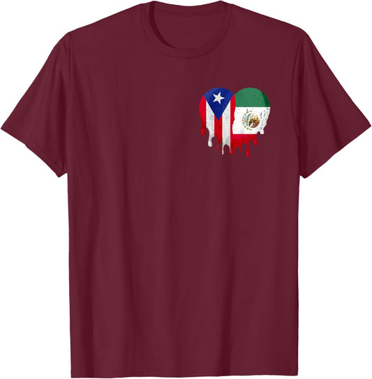 Mexico Flag Grown Heart Mexican Puerto Rico Flag T-Shirt - T-Shirt | Maroon