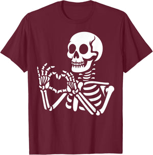 Skeleton Hands Heart Sign Retro Halloween Skeleton Hand Sign T-Shirt - T-Shirt | Maroon