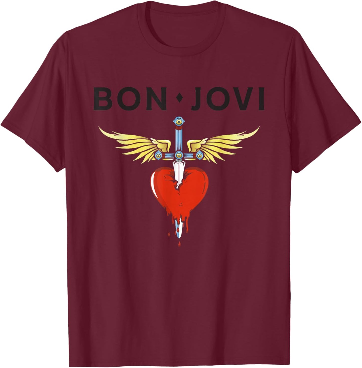 Offizieller Bon Jovi Herzdolch T-Shirt - T-Shirt | Maroon