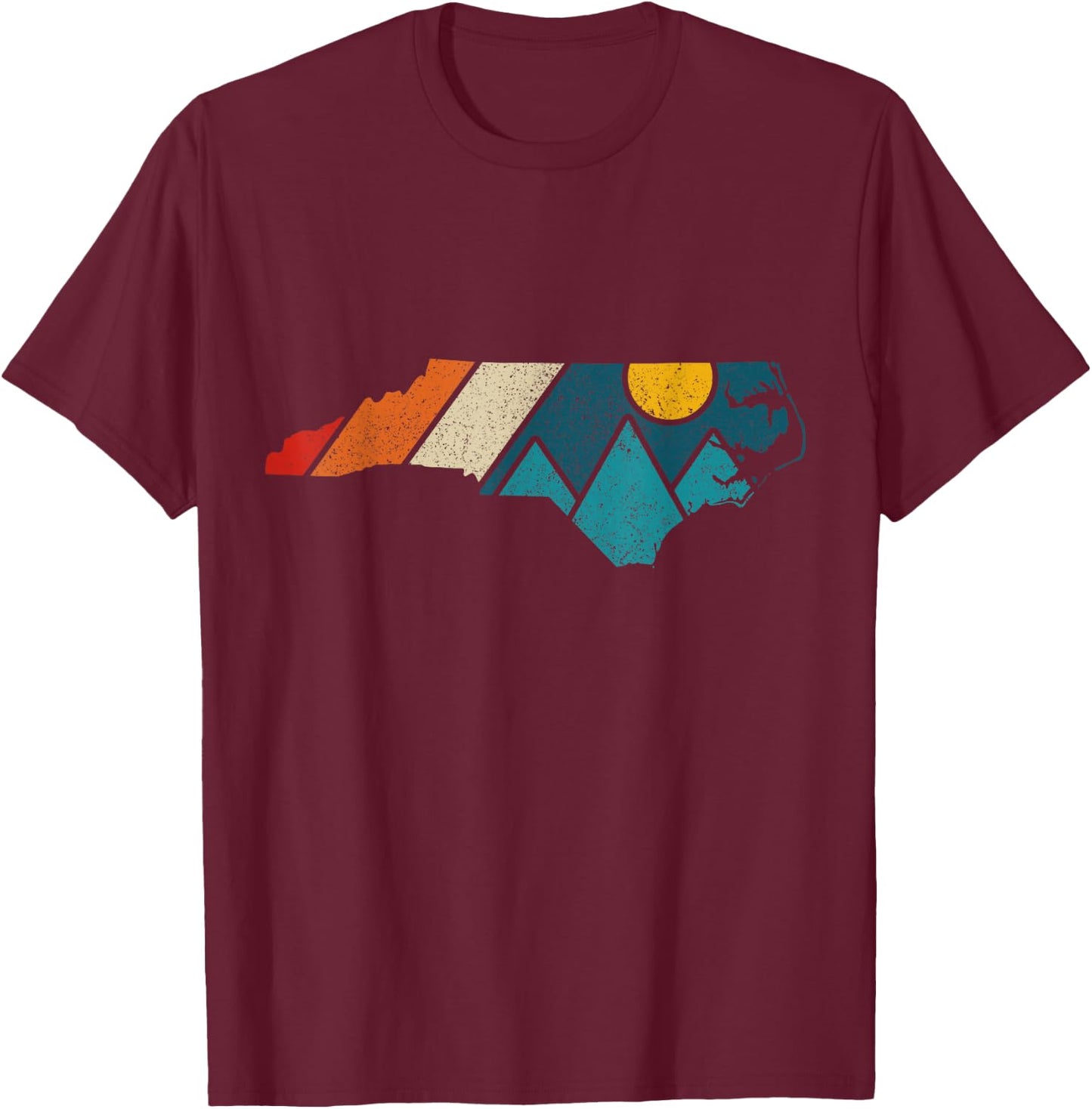 North Carolina Vintage State Map Mountains Hiking Pride Gift T-Shirt - T-Shirt | Maroon