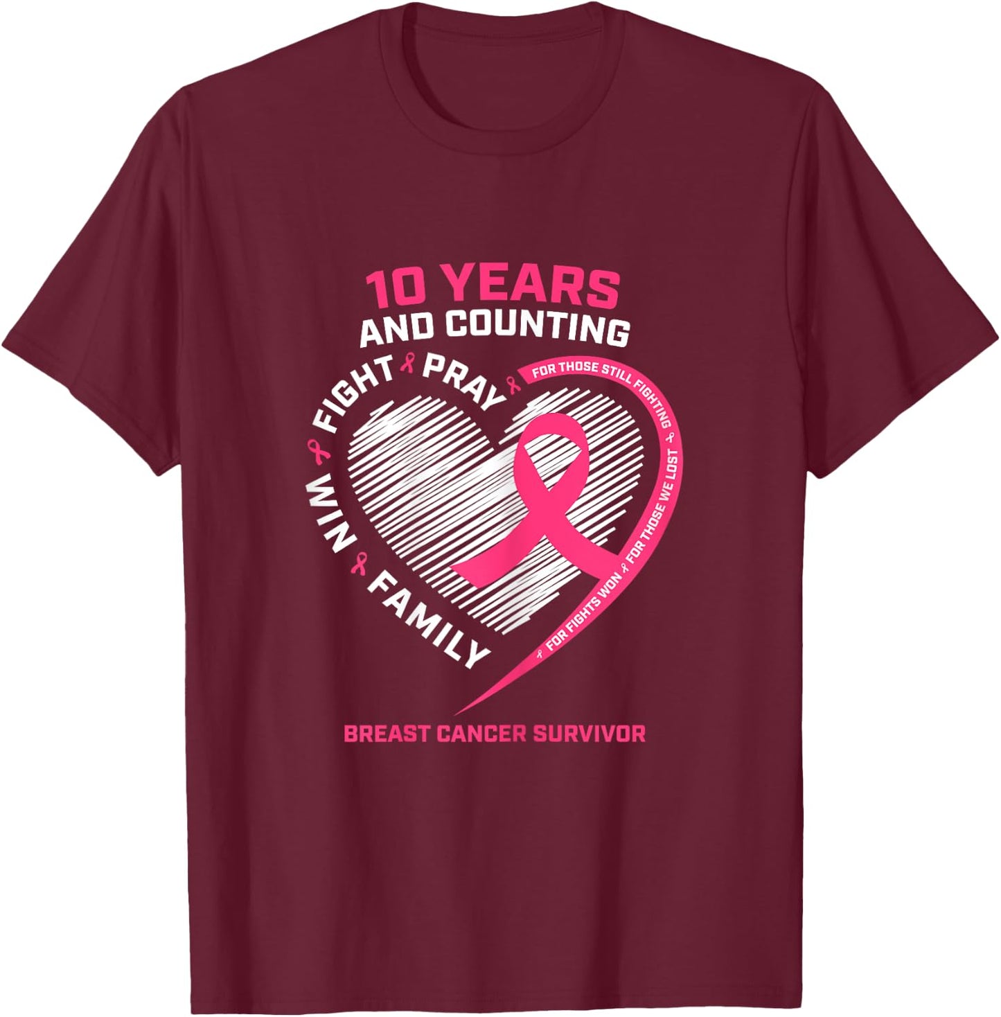 10 Years Cancer Free Gifts 10 Year Breast Cancer Survivor T-Shirt - T-Shirt | Maroon