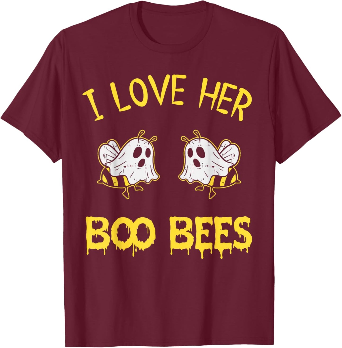 I Love Her Boo Bees Couples Halloween Adult Costume His Men T-Shirt - T-Shirt | Maroon