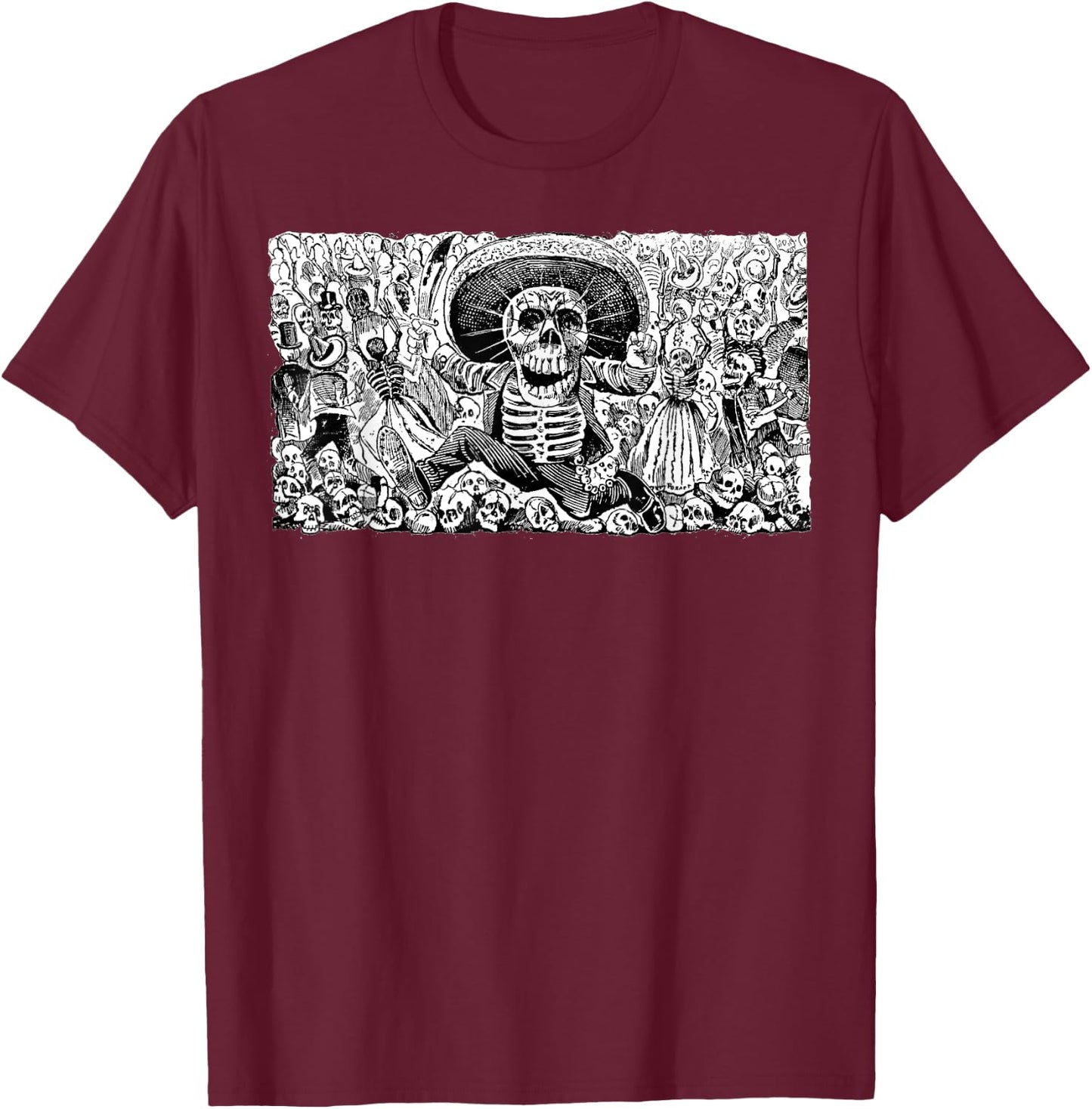Vintage Mexico Day Of The Dead - Dia De Los Muertos T-Shirt - T-Shirt | Maroon