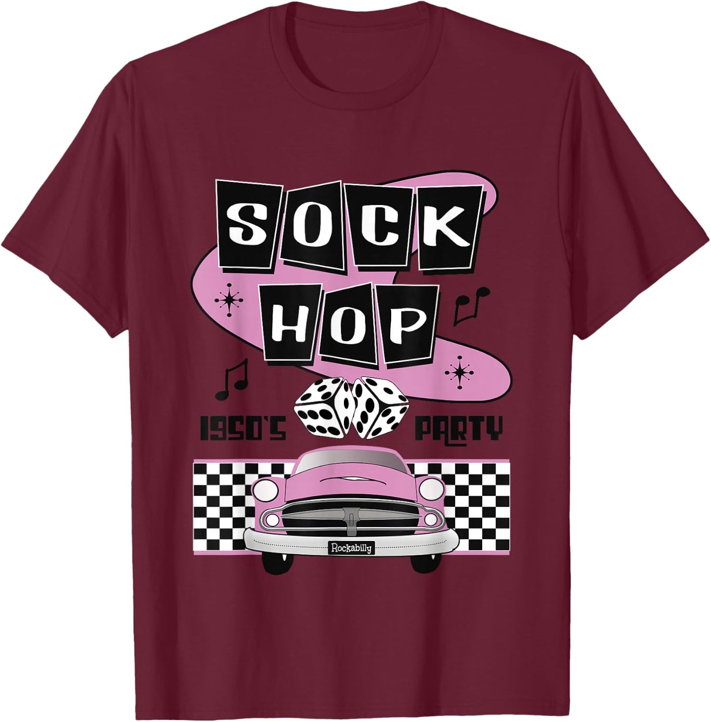1950s Sock Hop Dance Party Retro 50s Costume Rockabilly Pink T-Shirt - T-Shirt | Maroon