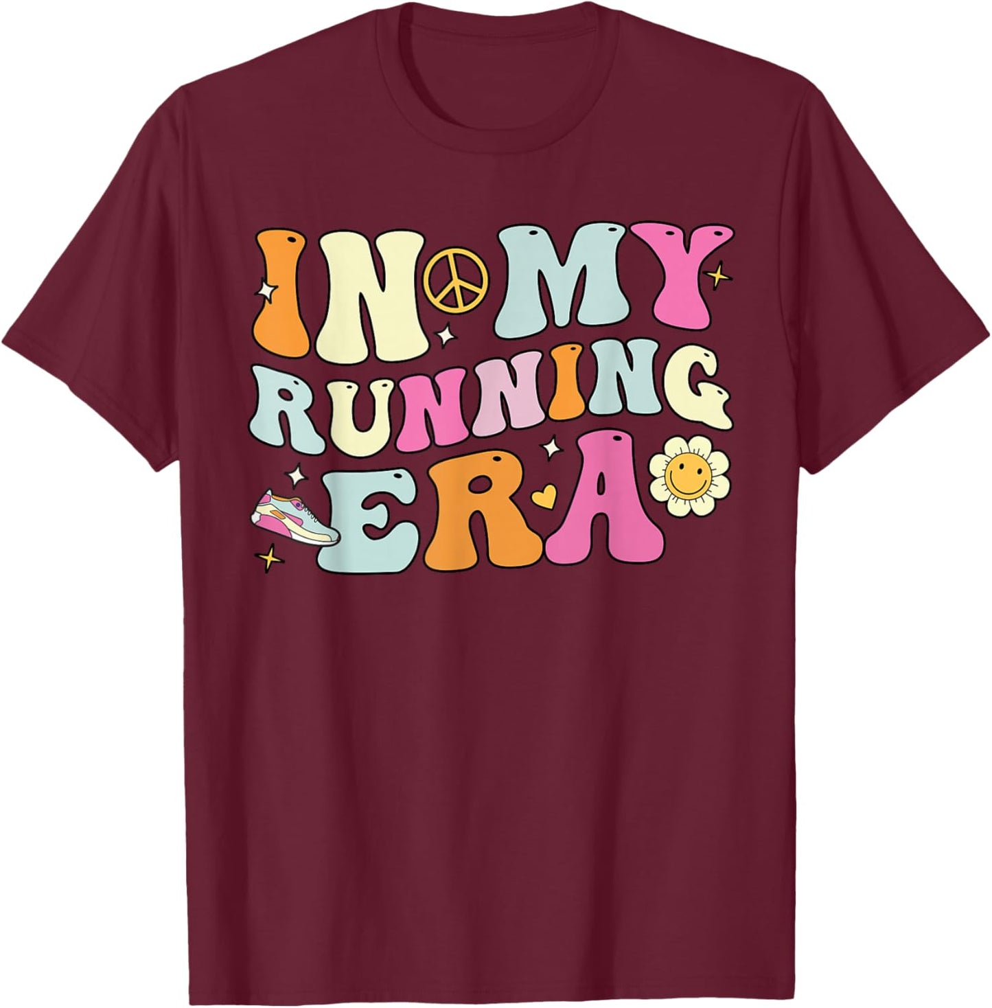 In My Running Era, Cute Groovy Runners T-Shirt - T-Shirt | Maroon