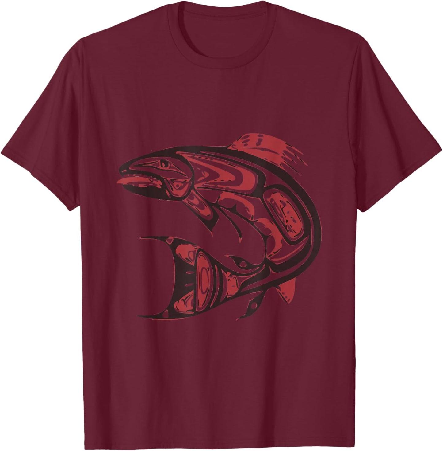Pacific Northwest Tribe Art Salmon Fish Saltwater Fish T-Shirt - T-Shirt | Maroon