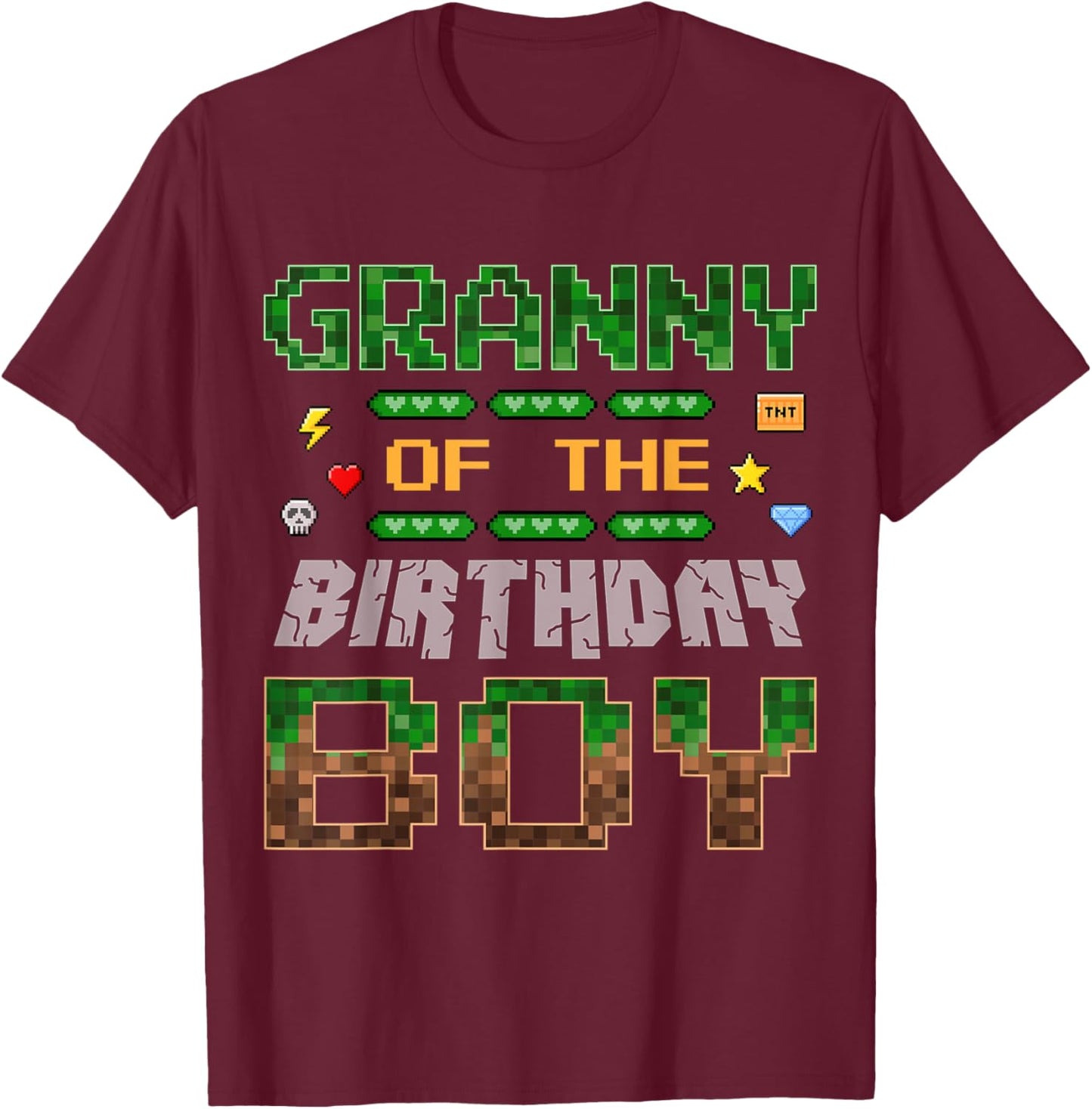 Granny of the Birthday Boy Pixel Gamer Family Love T-Shirt - T-Shirt | Maroon