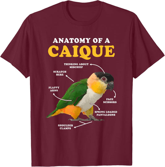 Anatomy Of A Caique Bird Animal Pet Zookeeper T-Shirt - T-Shirt | Maroon