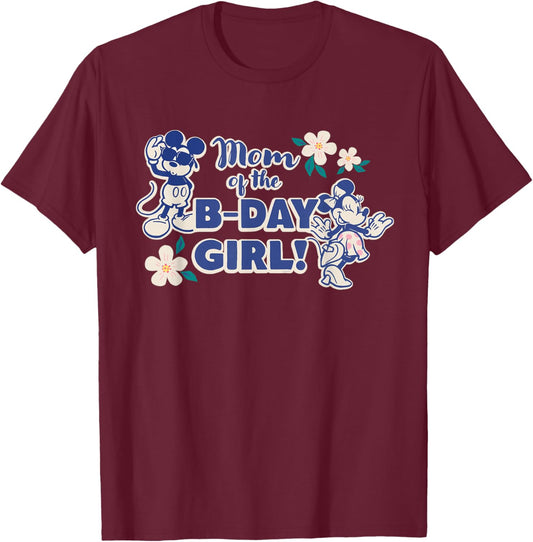 Disney Mickey & Minnie Mouse Birthday Mom of The B-Day Girl T-Shirt - T-Shirt | Maroon