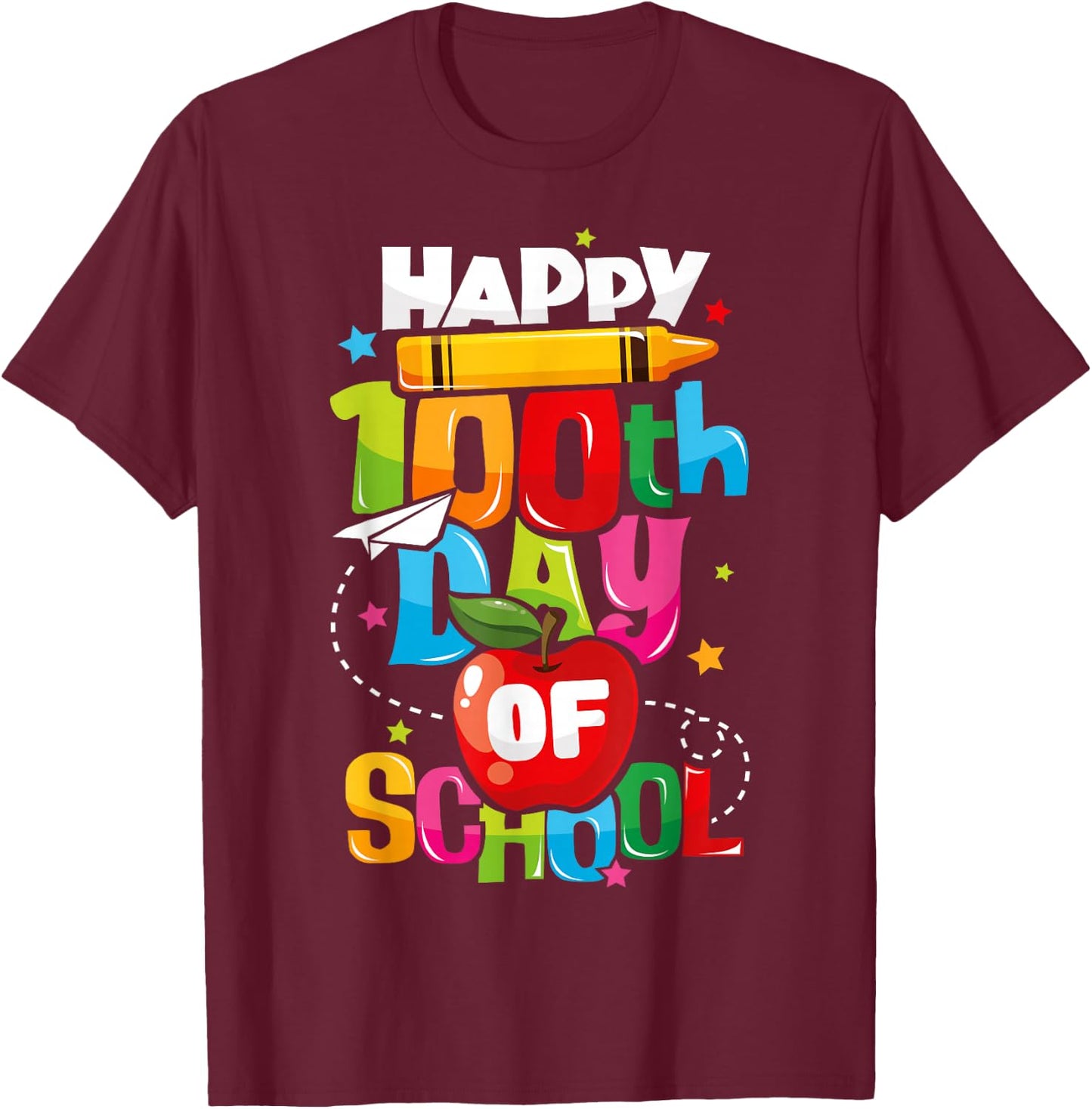100th Day of School Teachers Kids Child Happy 100 Days T-Shirt - T-Shirt | Maroon