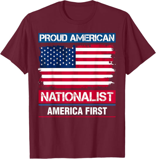 American Nationalist America First Proud USA Flag Men T-Shirt - T-Shirt | Maroon
