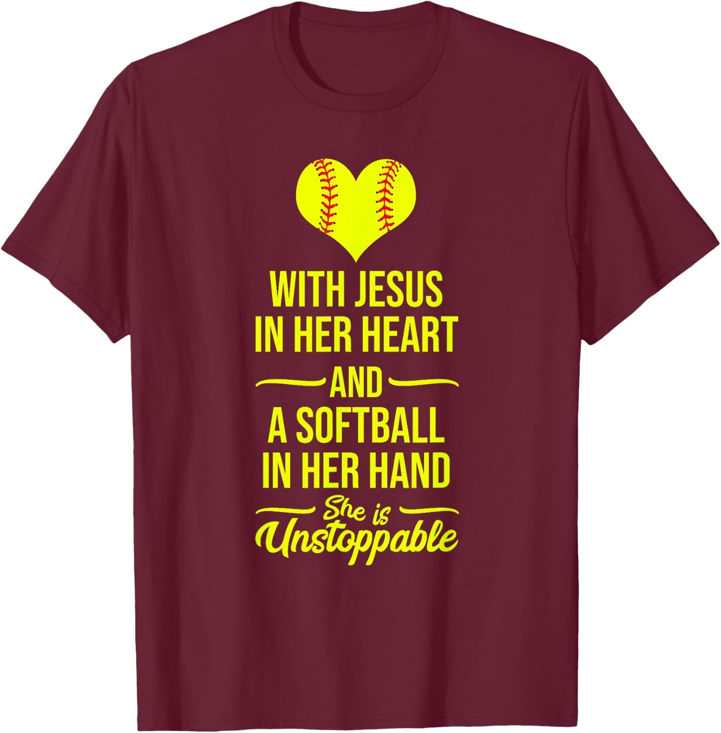 Softball with Jesus in Her Heart Softball Pitcher T-Shirt - T-Shirt | Maroon