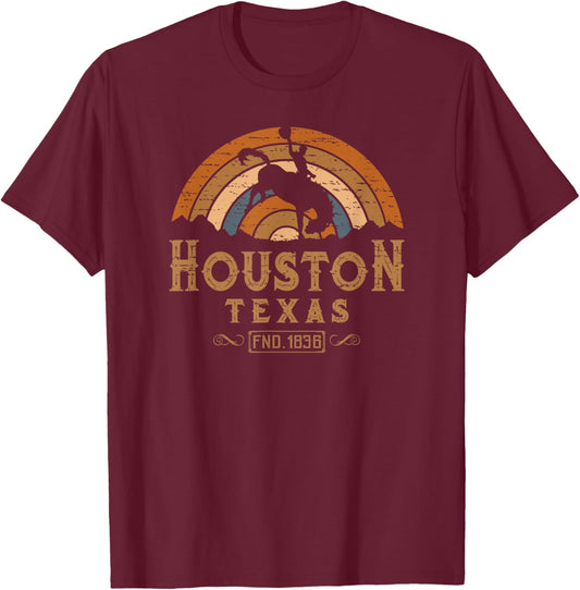 Houston Texas TX Retro Style Rodeo Cowboy T-Shirt - T-Shirt | Maroon