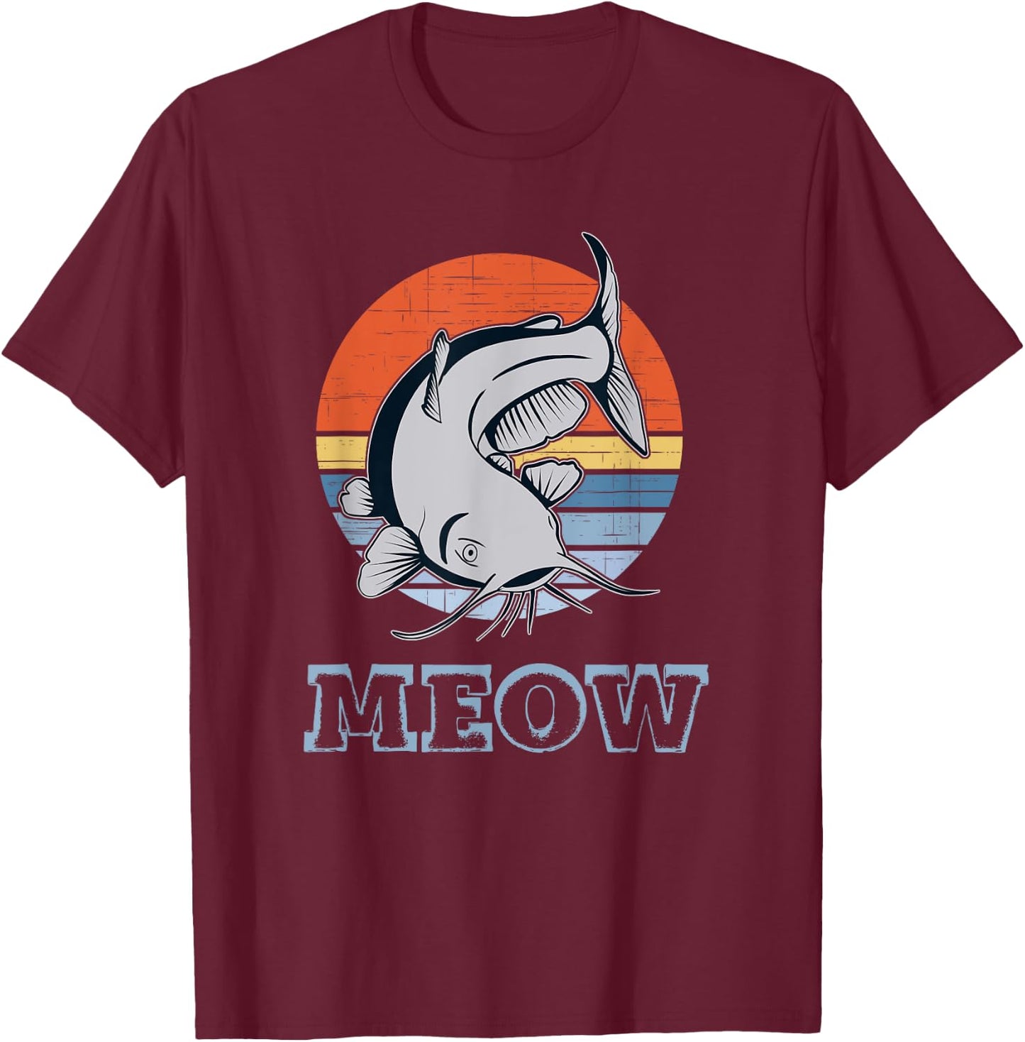 Catfish Meow Retro Distressed Sunset T-Shirt - T-Shirt | Maroon