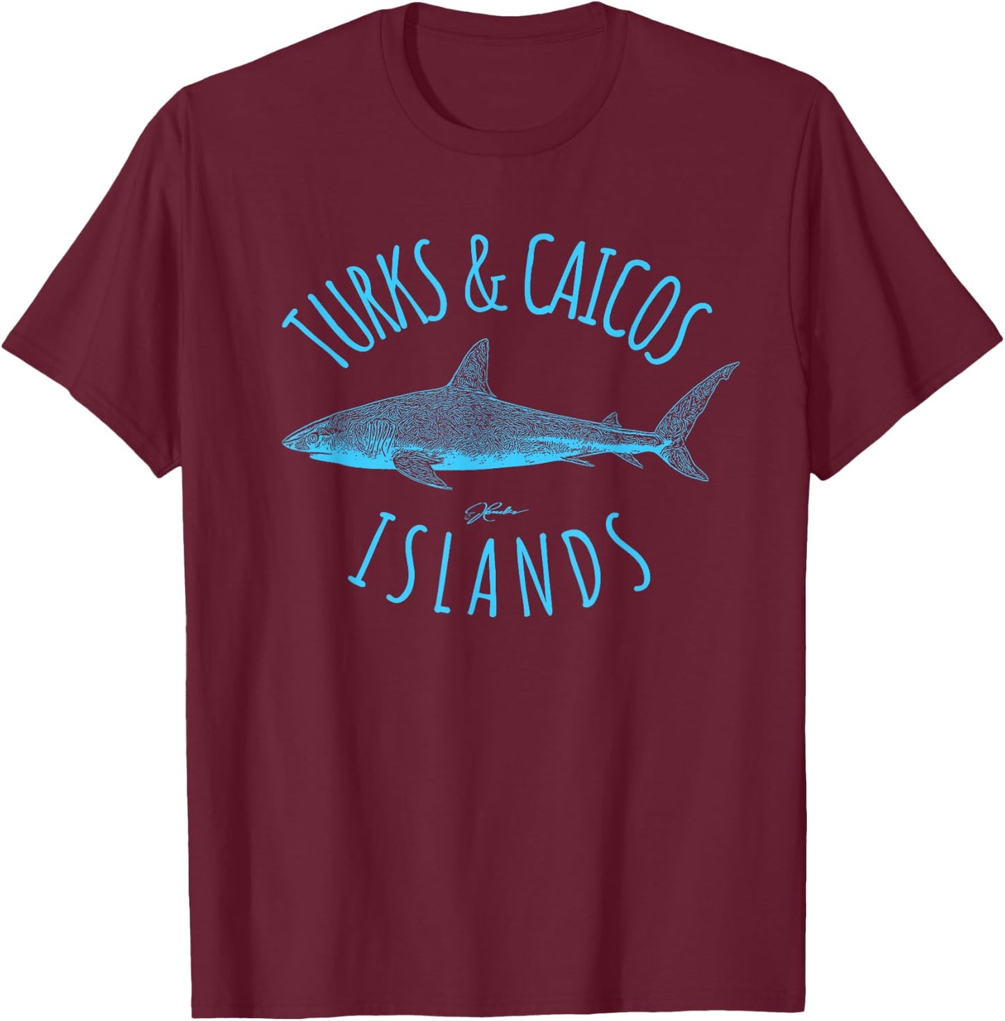 JCombs: Turks & Caicos Islands, Carib. Reef Shark T-Shirt - T-Shirt | Maroon