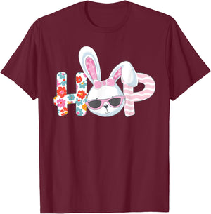 Easter Shirt for Girls Women Hop Easter Bunny Flowers Gift T-Shirt - T-Shirt | Maroon