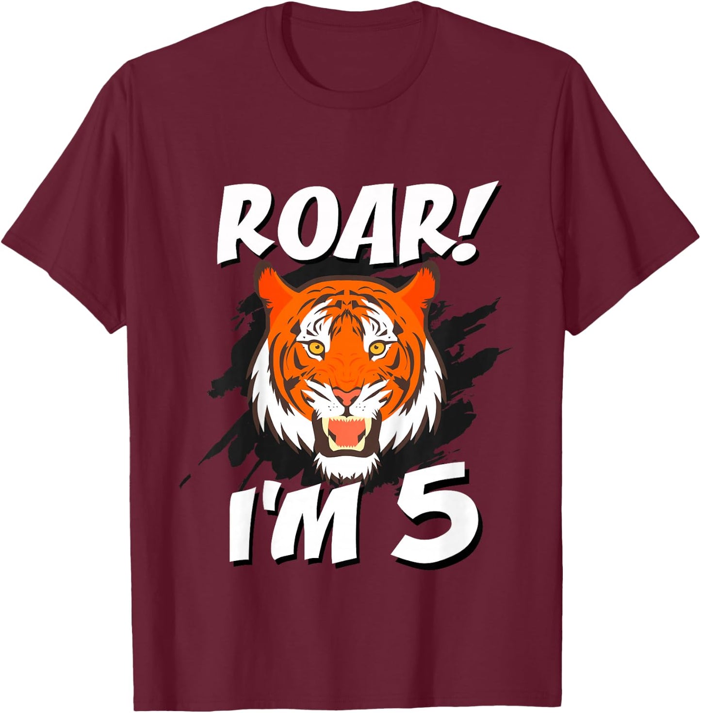 5 Year Old Tiger Birthday Party Tigers Roar Safari 5th Gift T-Shirt - T-Shirt | Maroon