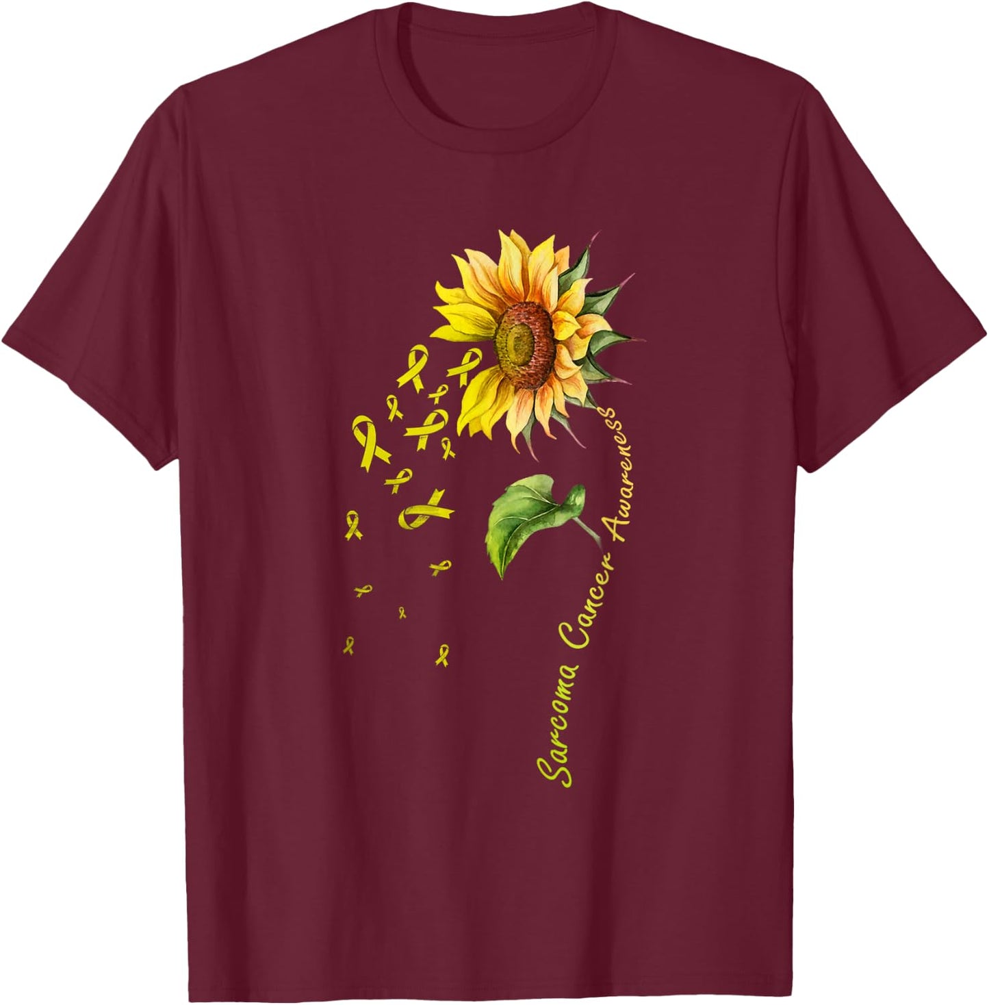 Sarcoma Cancer Awareness Sunflower Shirt T-Shirt - T-Shirt | Maroon