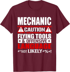 Caution Flying Tools Offensive Language mechanic t shirt T-Shirt - T-Shirt | Maroon