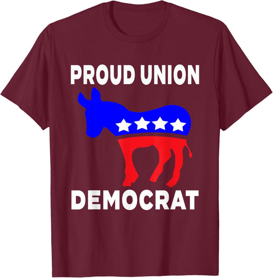 Democrat Party Donkey Proud Union Member With USA Flag Women Men T-Shirt - T-Shirt | Maroon
