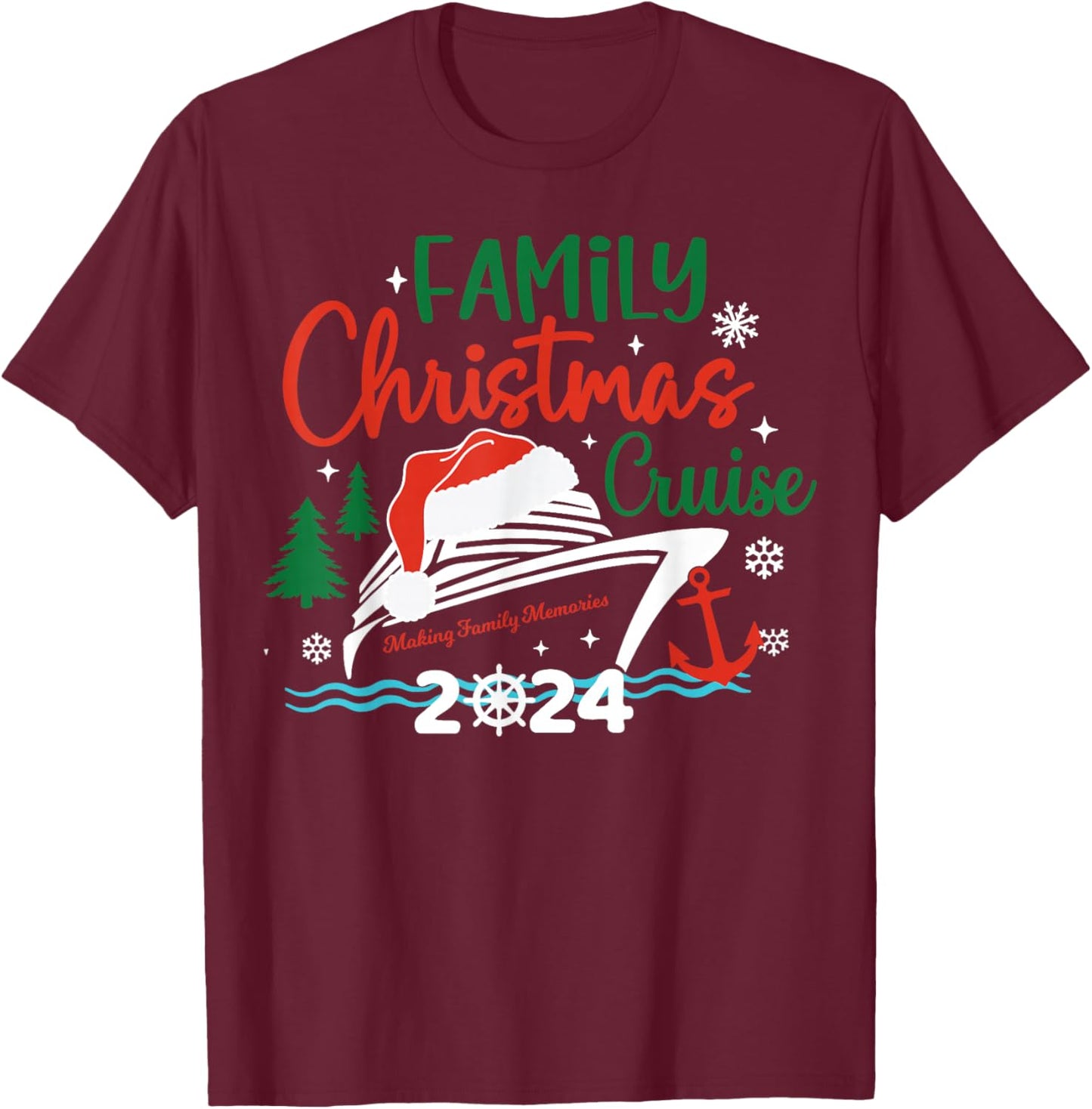 Family Christmas Cruise 2024 Merry Cruisemas Xmas Matching T-Shirt - T-Shirt | Maroon